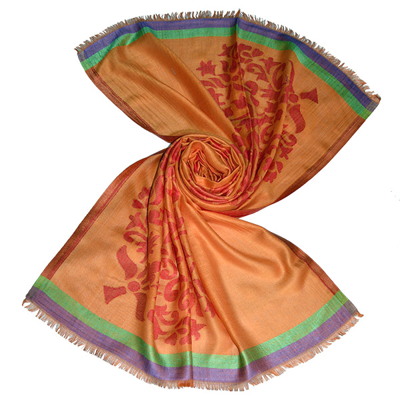 Bright orange modal stole with big paisley pattern