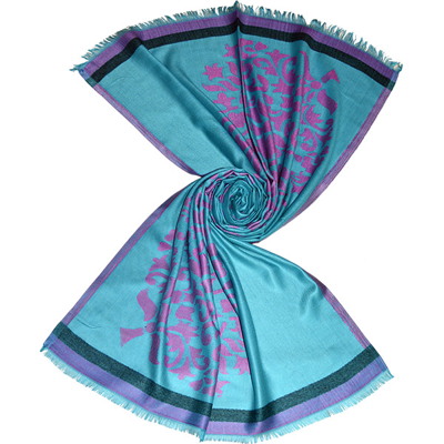cyan modal scarf with big paisley pattern made in india