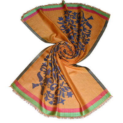 orange blue big paisley modal cutwork scarf for lady