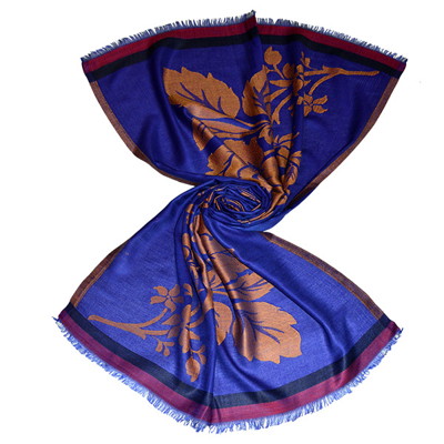 Royal blue modal stole with copper abstract tree design