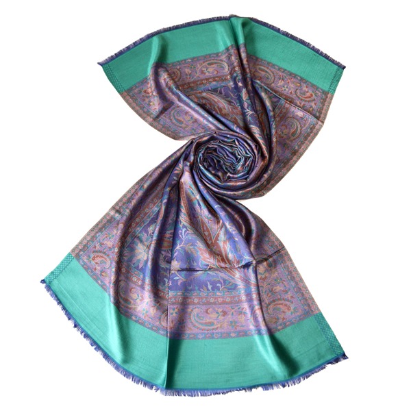 Pastel green premium modal scarf with ethnic kashmir paisley pattern manufactured in india by tri star overseas.