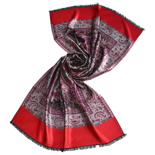 Red mughal inspired modal scarf for women