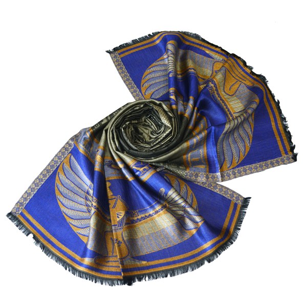 Royal Blue/Gold Isis and heiroglyphs modal scarf