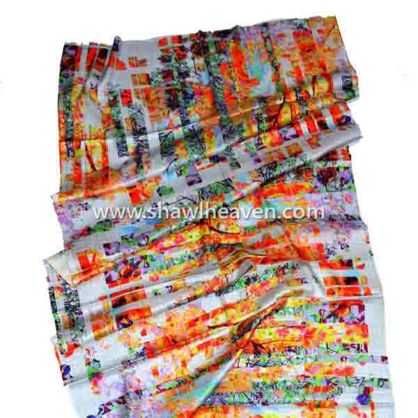 Abstract modern art digital print scarf in pure silk
