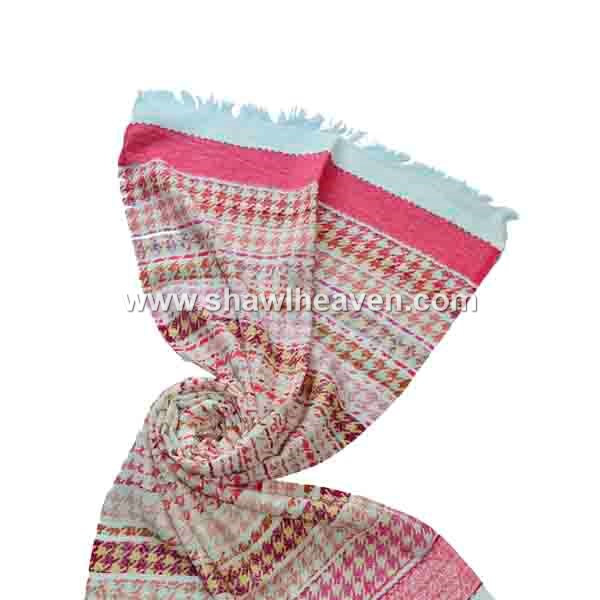 multicolor houndstooth cotton stole, large scarf for women
