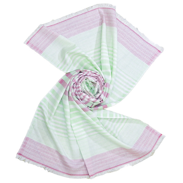 classic summer scarf with pink green horizontal stripes, buy cotton stoles and scarves at wholesale prices