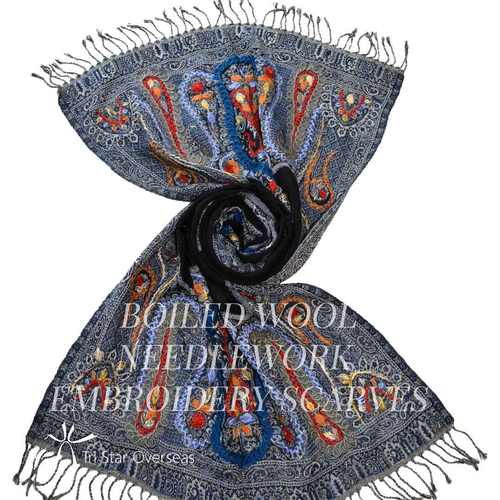 Needlework embroidery boiled wool shawl & scarf