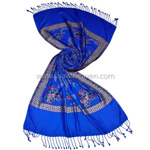 Royal blue paisleys and flowers viscose stole, shawl, scarf